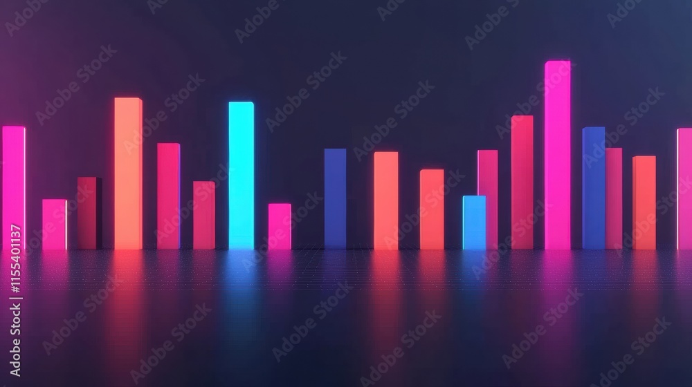 Poster Colorful bar graph illuminating a modern workspace, representing business trends and data projections