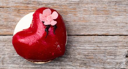 Valentine day and wedding sweet dessert . Two heart love cake