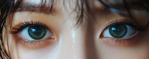 Optimise vision by contact lens, Close-up of woman face during insert contact lens to her eyes, Generative AI