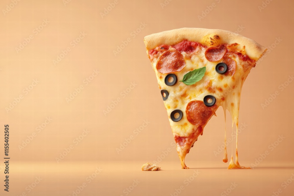 Aufkleber delicious pizza slice with toppings and cheese drips on minimalist background for food lovers. gener