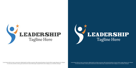 Success leadership logo design vector illustration. Silhouette of people working professional success award achievement star career job leader supervisor manager company. Simple minimal vector icon.