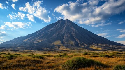 Fototapeta premium Majestic Mountain Under Blue Sky with Rolling Plains at Base : Generative AI