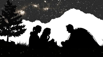 Obraz premium Couple Enjoying a Quiet Evening by Their Tent Under a Starry Sky
