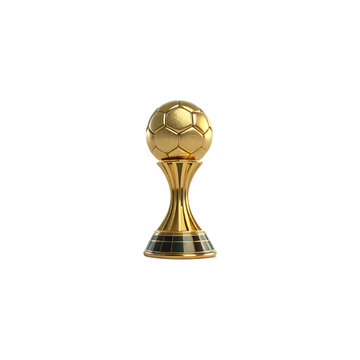 Golden football soccer ball trophy isolated on white background and transparent 