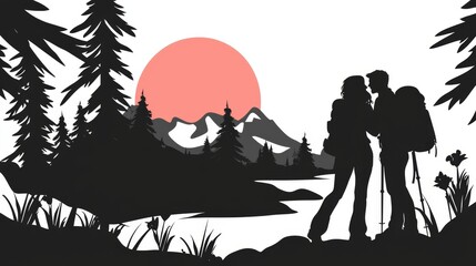 Romantic Couple Smiling Together on a Scenic Hiking Trail in Nature