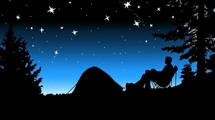 Fototapeta premium Tranquil Night Camping Scene with Couple Relaxing Under Starry Sky