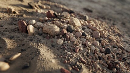 Extreme Close-Up of Sand Grains, Soil, or Rocks, Capturing Their Minute Details, Grains, and the Beautiful Contrasts of Light and Shadow on Natural Surfaces.