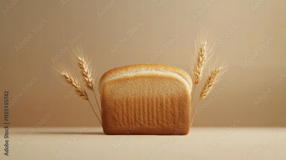 Fototapete minimalist bread loaf displayed with golden wheat grains in a simple setting for creative mock up te