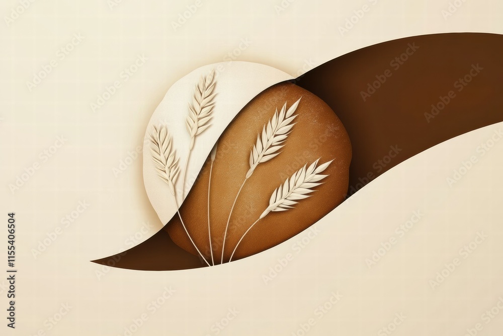 Poster Minimalist bread loaf design with wheat grains for creative templates and mockups. Generative AI