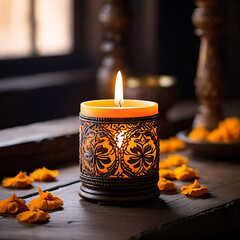 A Candles on a wooden table in the dark