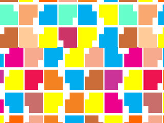 Abstract colorful checkered pattern seamless and confetti, on white background. Bright colorful retro checkered pattern background. Pixel pattern game background.