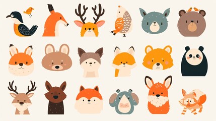 Animal Logo Set: Flat Vector Style Isolated on White Background
