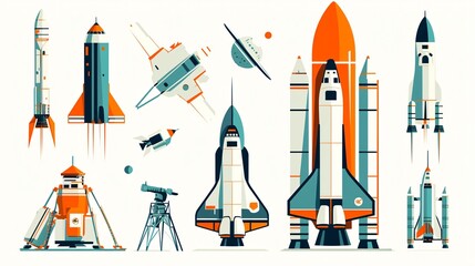 Astronautics Vector Logo Set - Rocket Icon Travel Astronaut