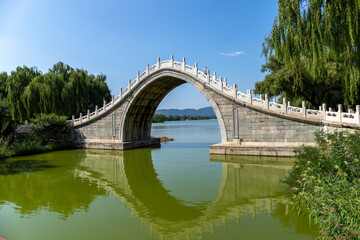 Fototapeta premium Ancient architecture of Embroidered Ripples Bridge, Summer Palace, Beijing, China