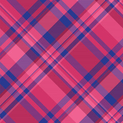 Setting fabric check textile, sketch background vector pattern. Long seamless texture plaid tartan in pink and blue colors.