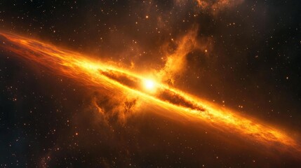 A glowing wormhole stretching across a galaxy, with stars and cosmic clouds illuminating the scene