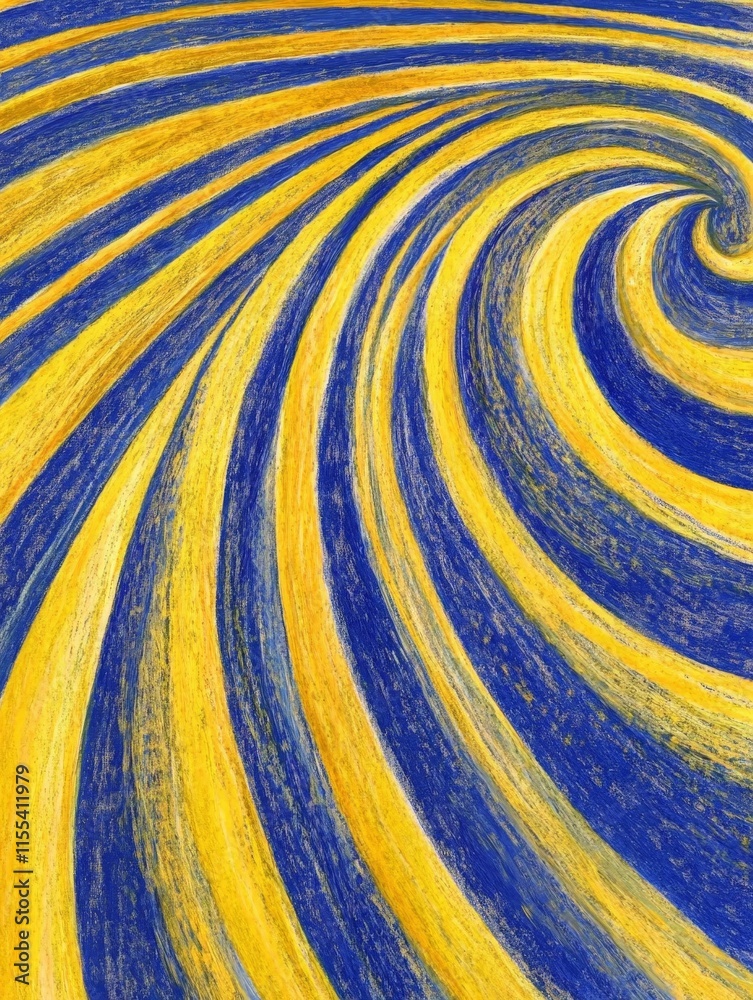 Poster A swirling vortex of vivid yellow and deep blue lines encapsulates the dynamic energy and fluid movement, creating a captivating abstract visual experience on canvas.