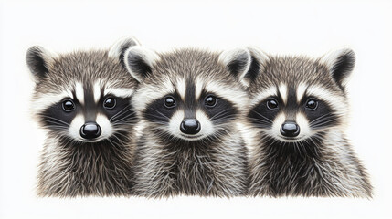 Obraz premium three adorable baby raccoons captured in a charming portrait