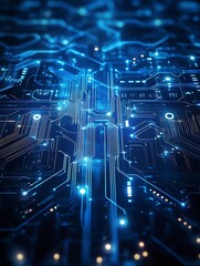Obraz premium Futuristic Blue Circuit Board with Digital Technology and Glowing Patterns : Generative AI
