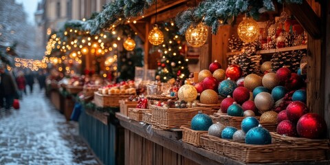 Festive market display christmas market photography winter wonderland street view holiday spirit