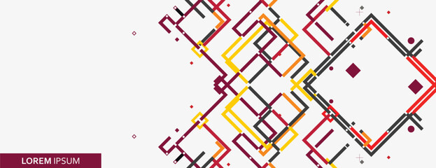 Vector line, square, circle elements. Style geometric pattern background