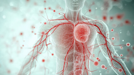 Explore the human circulatory system: detailed anatomy showcasing arteries, veins, and the heart for medical studies and health education.