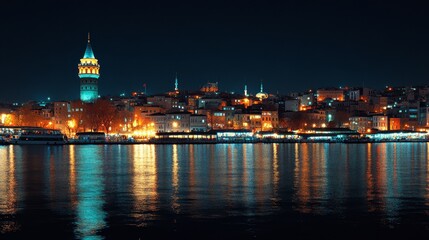 Obraz premium Istanbul Cityscape at Night: A Majestic View