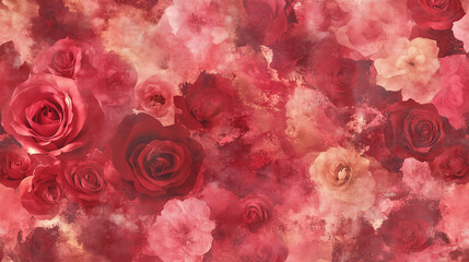 Valentines Day Romantic Background with Red Roses and Hearts for Love Celebration and Floral Design