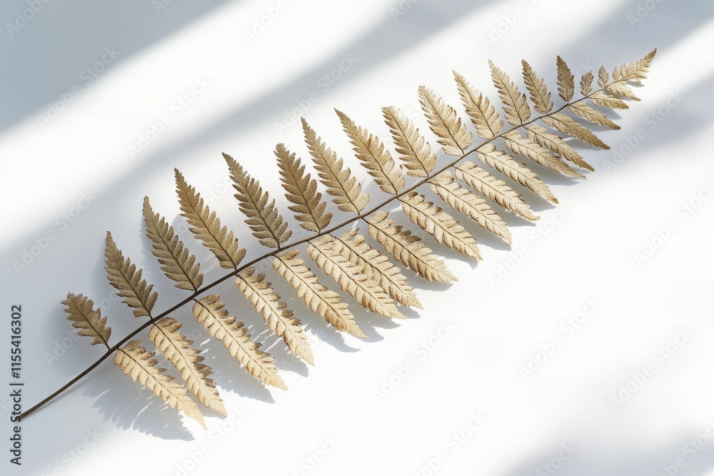 Aufkleber a single dried fern frond rests gracefully on a white background, showcasing the intricate patterns 