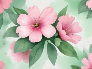 Beautiful Illustration of Soft Pink Flowers with Green Leaves