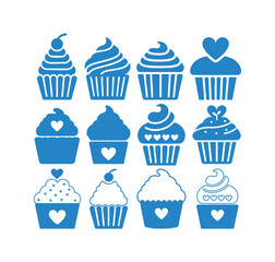 Set of cupcake, Cupcake icon, Cupcake Silhouettes