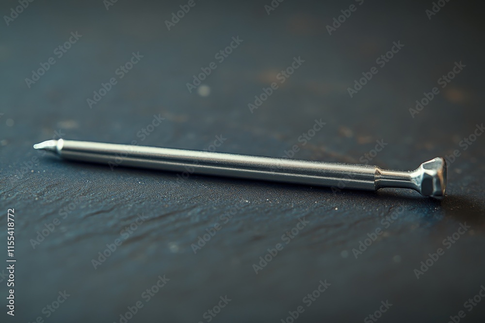 Poster an artistic image of a polished metallic stylus lying on a smooth dark surface, highlighting its sle