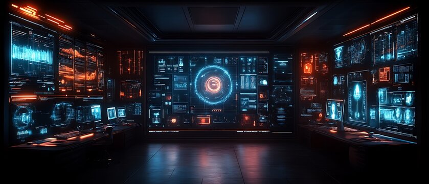 Futuristic control room with digital displays. (1)