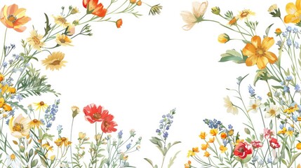 Obraz premium Vibrant Wildflowers Frame a White Background