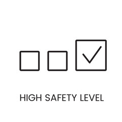 A vector linear icon of three squares increasing in size with a check mark inside the largest square, representing a high safety level with an editable stroke
