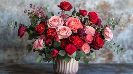 Valentines Day Romantic Background with Red Roses and Hearts for Love Celebration and Floral Design