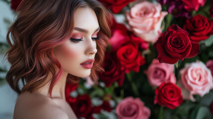 Valentines Day Romantic Background with Red Roses and Hearts for Love Celebration and Floral Design