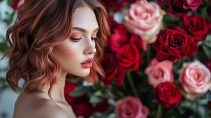 Valentines Day Romantic Background with Red Roses and Hearts for Love Celebration and Floral Design