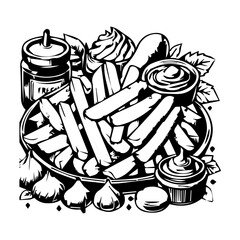 French Fries Icon Hand drawn illustration in simple style on a black and white