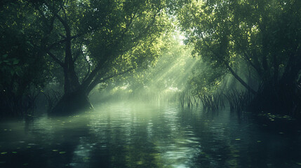 coastal mangrove wetlands with mud crabs, marine conservation area