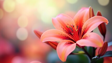Fototapeta premium Beautiful Orange Lily Flower with Bokeh Background in Warm Tones : Generative AI