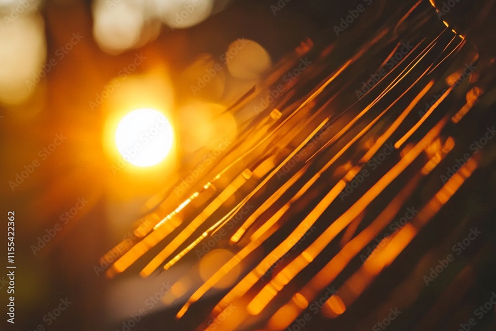 Aufkleber close-up view of golden sunlight softly illuminating thin, textured objects, capturing the play of l