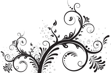 black floral with curved stem illustration with white background
