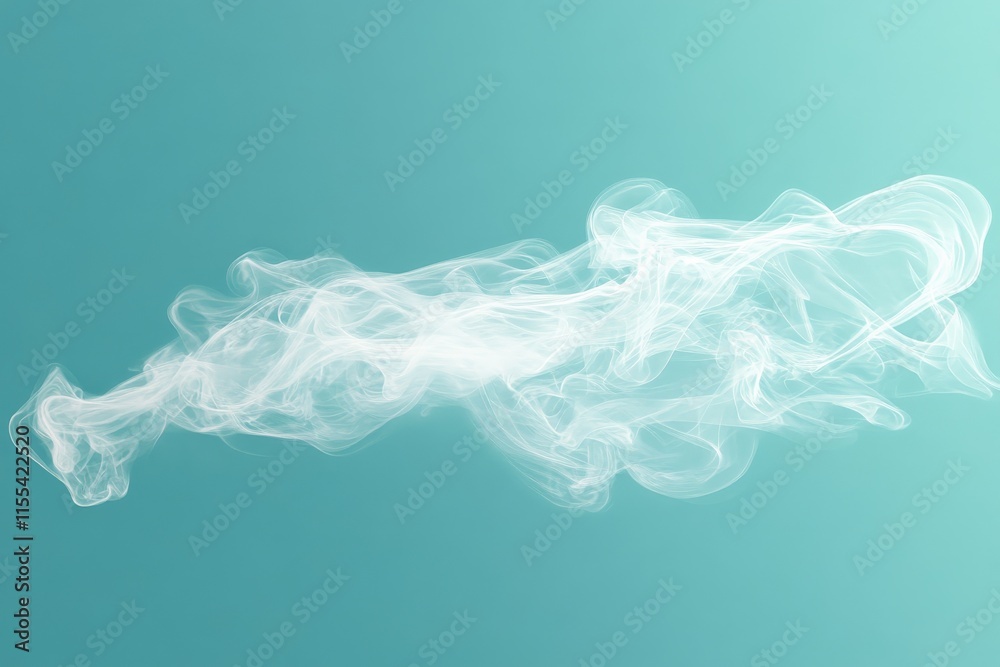 Poster ethereal forms of white smoke dance across a vibrant turquoise background, creating an abstract and 