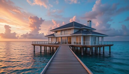 A Luxurious Overwater Villa at Sunset