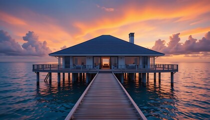 Obraz premium A Luxurious Overwater Villa at Sunset