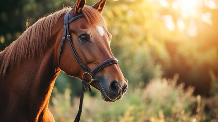 Obraz premium Majestic Brown Horse in Golden Sunlight