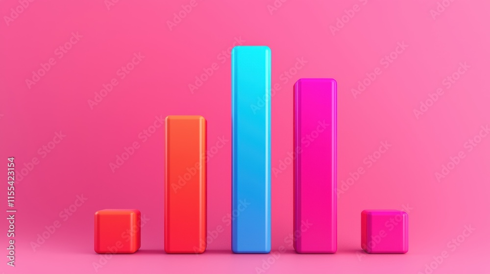 Aufkleber 3d rendering of colorful bar graph indicating positive growth trend against vibrant pink backdrop