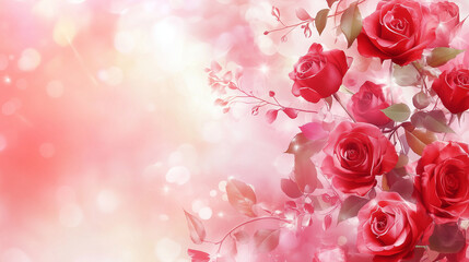 Valentines Day Romantic Background with Red Roses and Hearts for Love Celebration and Floral Design