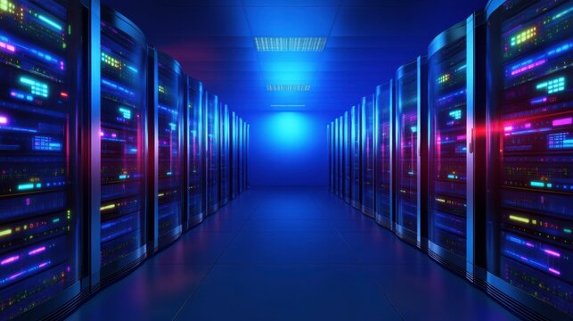 Modern Server Room with High-Tech Racks and Soft Light - Powered by Adobe